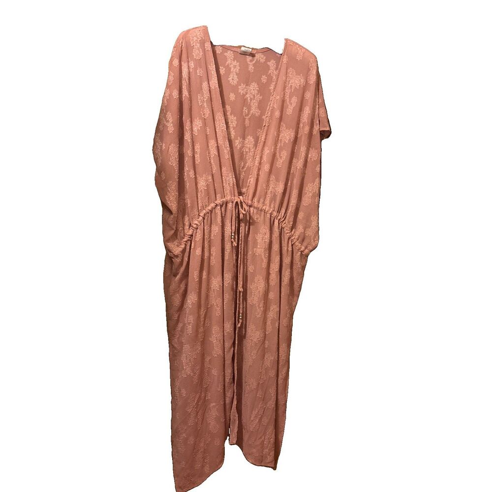 Women’s Time And Tru Dusty Rose Short Sleeve Long Tie Waist Duster Kimono 3X